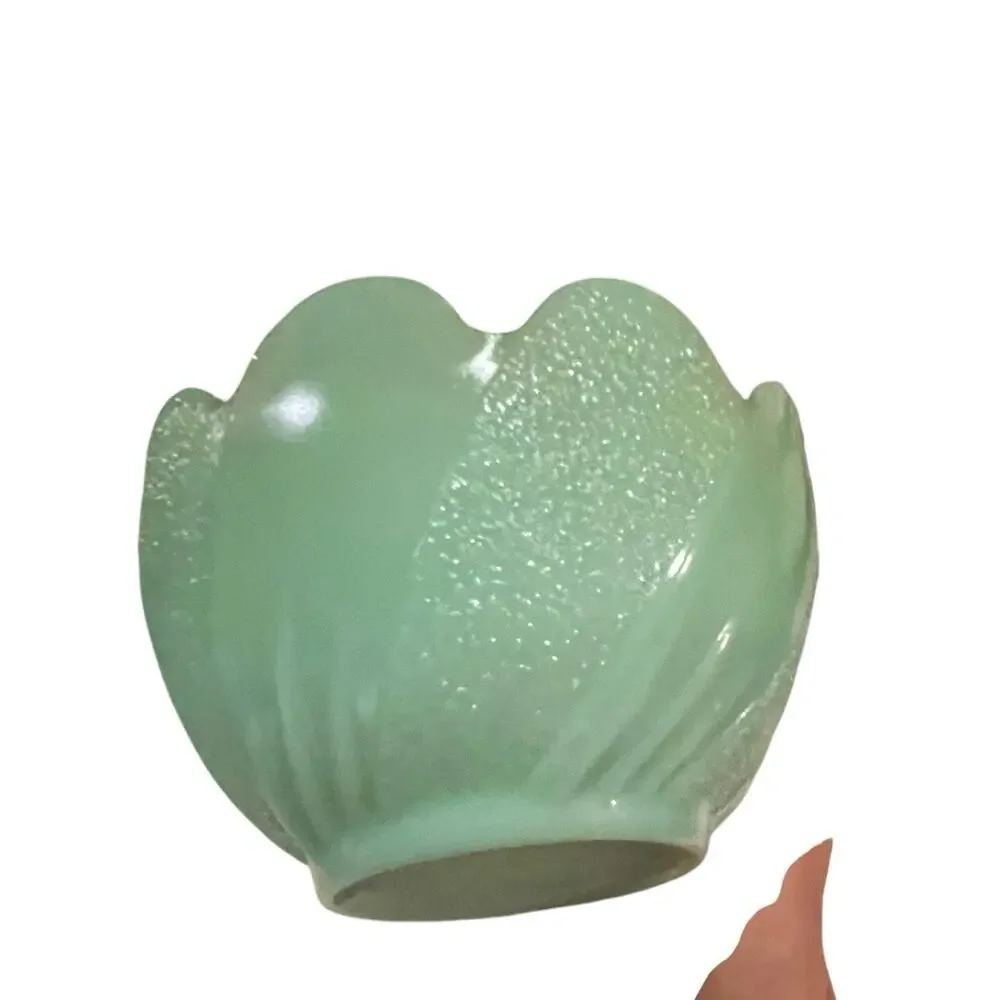 Vintage Green Lotus Blossom Leaf Dessert bowl 4.5x2.5” Fireking Jadeite made USA